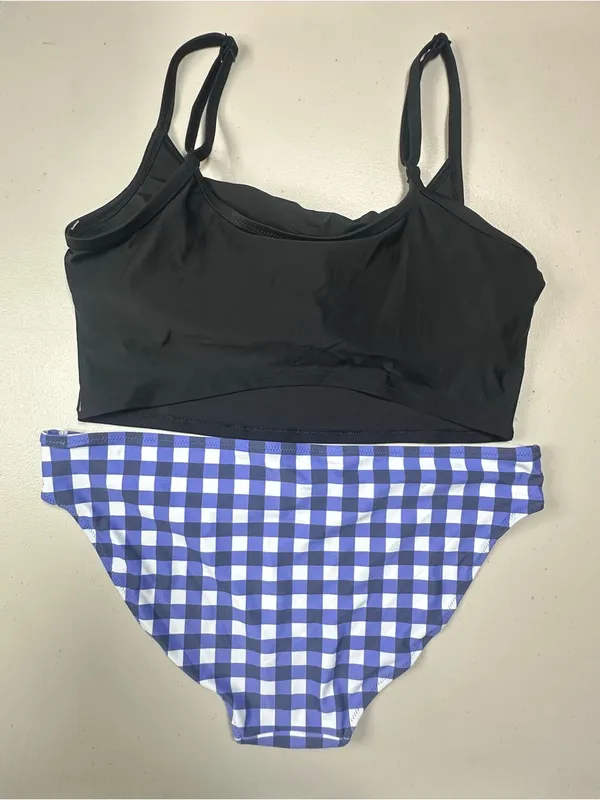 Aerie Black Scoop Bikini Top + Blue Gingham Bikini Bottoms XL 16 Two Piece - Image 4