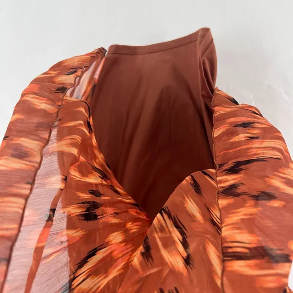Nine West Camisole Top‎ Womens S Orange Abstract Pleated Smocked Spaghetti Strap - Image 6