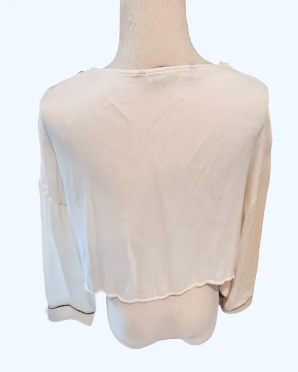 Zara Cream Blouse Gold Buttons Piping Office S - Image 3