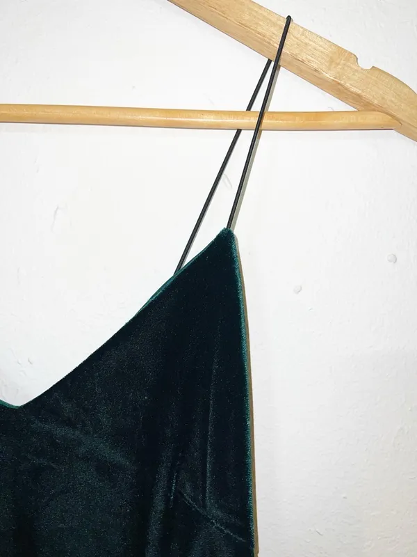 The Vintage Shop Velvet Spaghetti Strap Slip Dress in Deep Green - Image 5