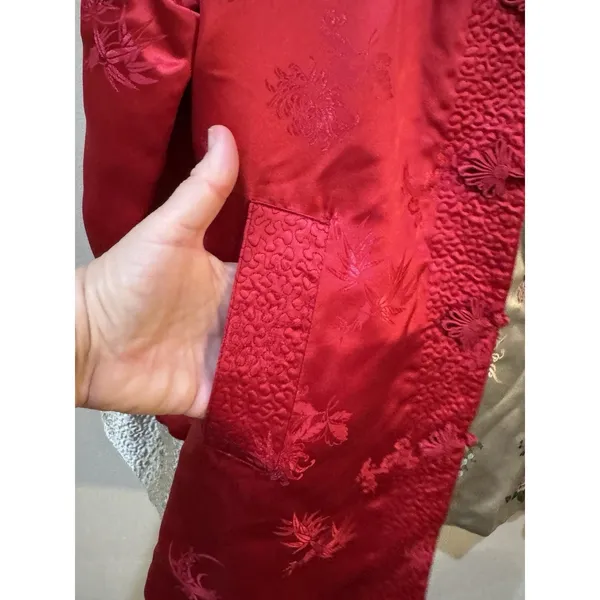 Peony Chinese Vintage‎ Satin Quilted Reversible Jacket Blue & Cream Floral Print - Image 9