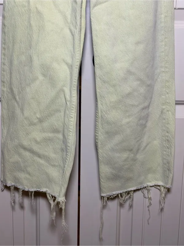 Zara Women’s Size 0 High-Waisted Frayed Hem Wide Leg Jeans Light Green Ankle - Image 2