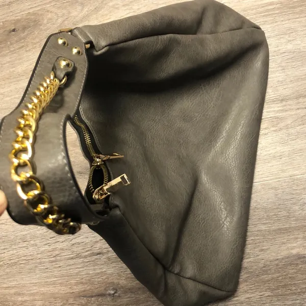 Large Gray Faux Leather Purse - Image 5
