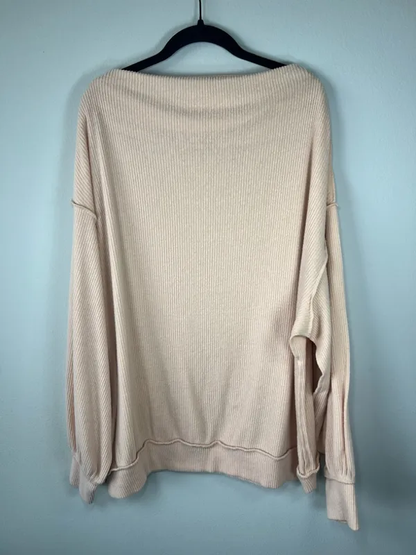 Free People We The Free Main Squeeze Hacci Balloon Sleeve Shirt Peach Slouchy Lg - Image 8