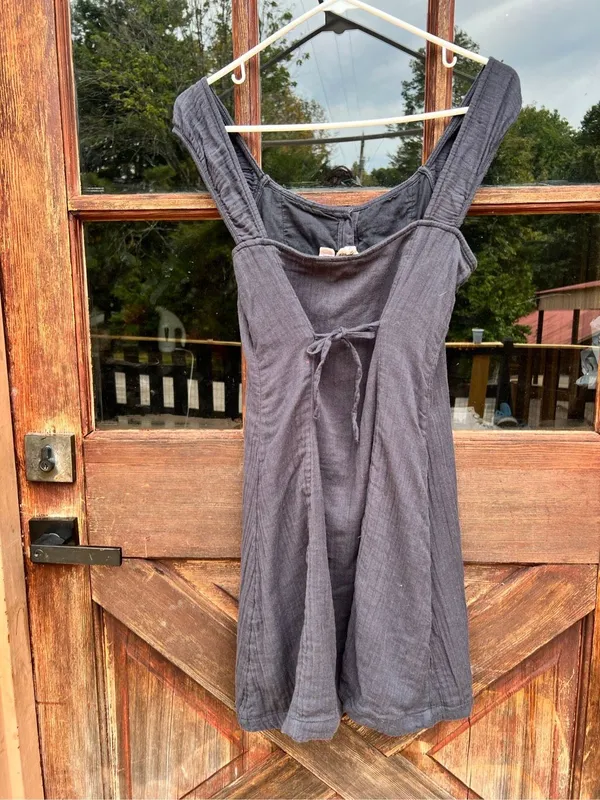Roxy 100% Cotton Button Down Dress Sundress Navy Blue M Boho Cottagecore - Image 2