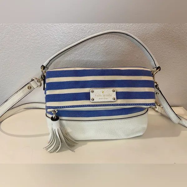 Kate Spade Maria Southport Ave Blue&White Leather‎ Crossbody Bag - Image 8