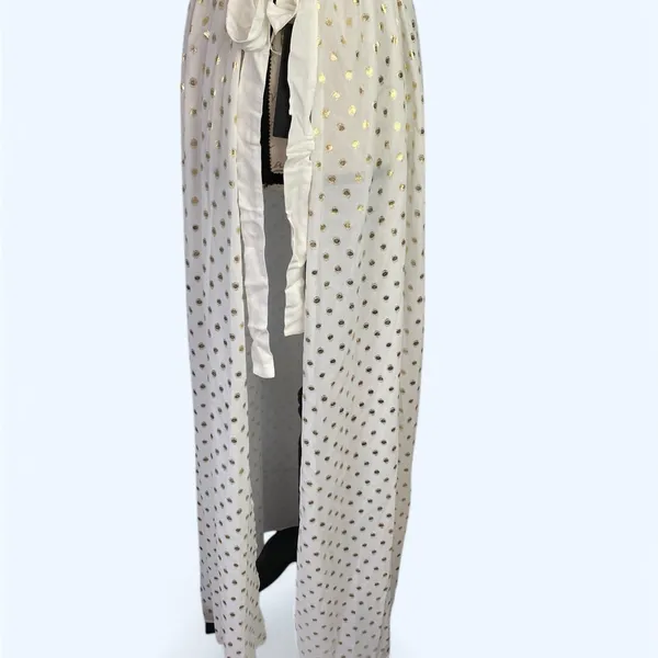 Lulus White Gold Polka Dot Cover Up Maxi Skirt Size S NWT - Image 5