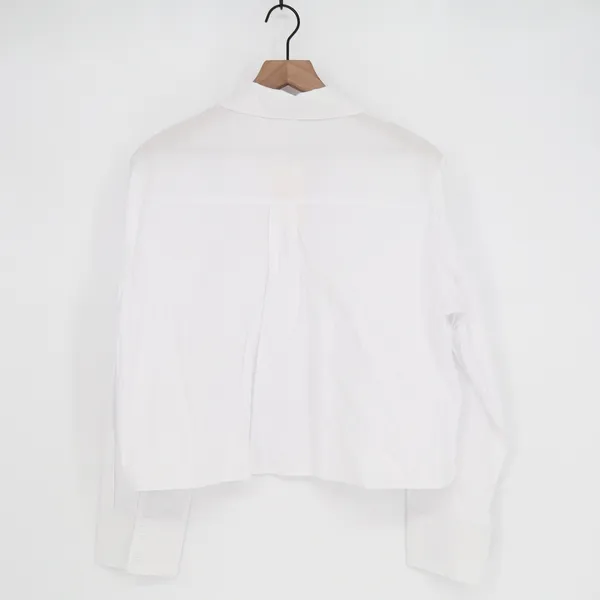 White Cropped Long Sleeve Button Up Shirt Collared Cotton Rayon Blend Large - Image 5