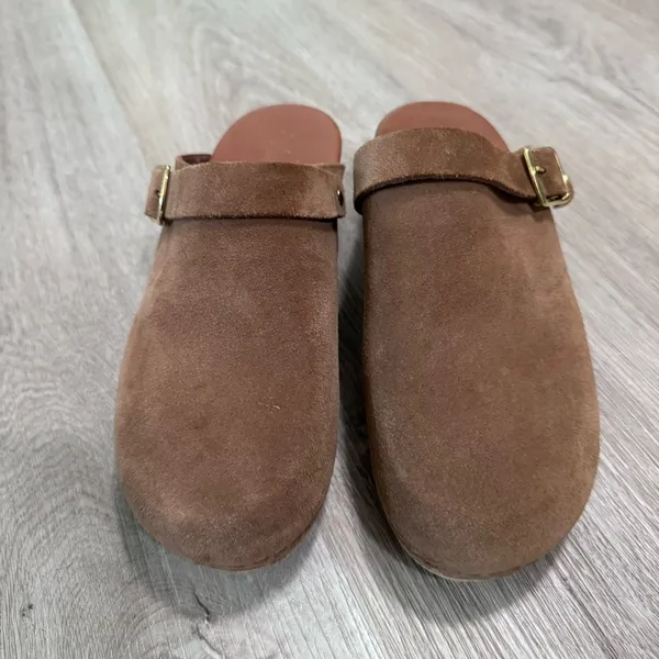 Anthropologie Suede Clog Shoes 36 Tan Brown Fall Autumn - Image 3