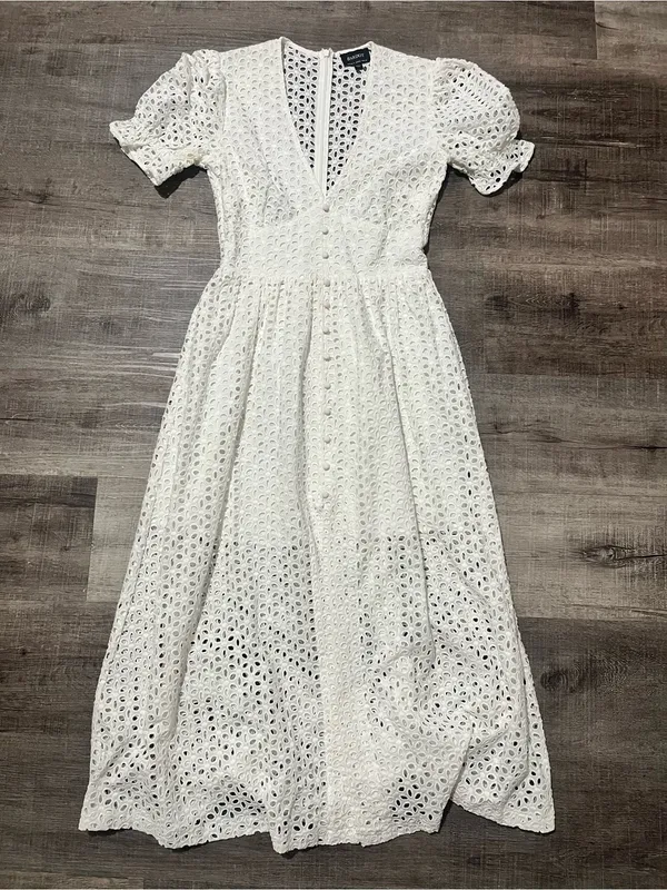 BARDOT Eyelet Puff Sleeve Midi Dress - Image 3