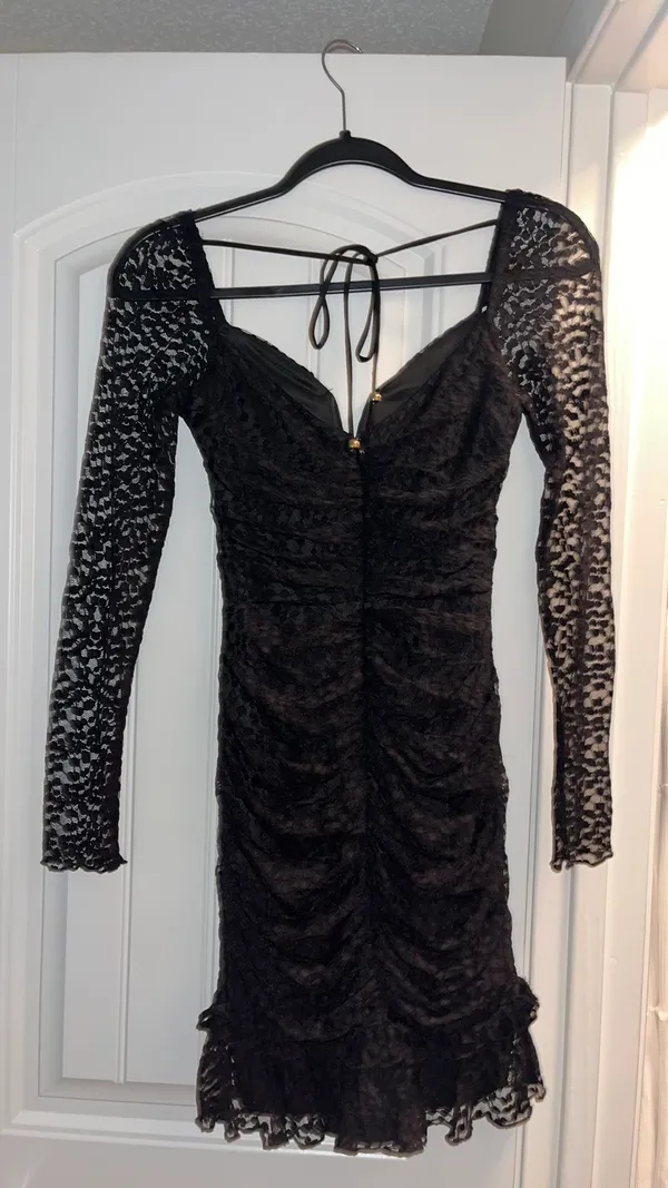 Black lace ruched long sleeve selfie Leslie mini dress XS - Image 5