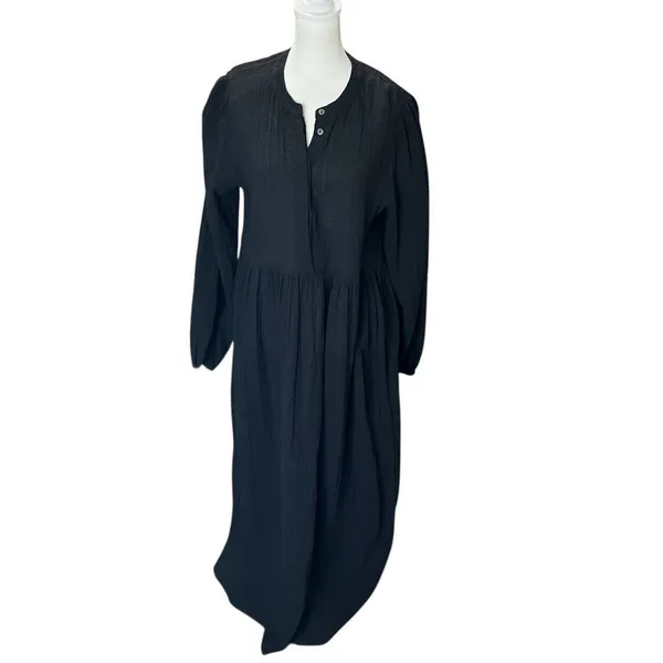 Frances Hart Black Gauze Maternity Midi Dress Long Sleeve Pockets XS - Image 2