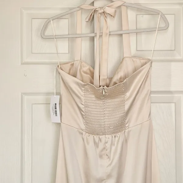 Reformation Solana Satin Dress Almond Beige Halter Midi‎ Cowl Neck 8 NEW Bridal - Image 9