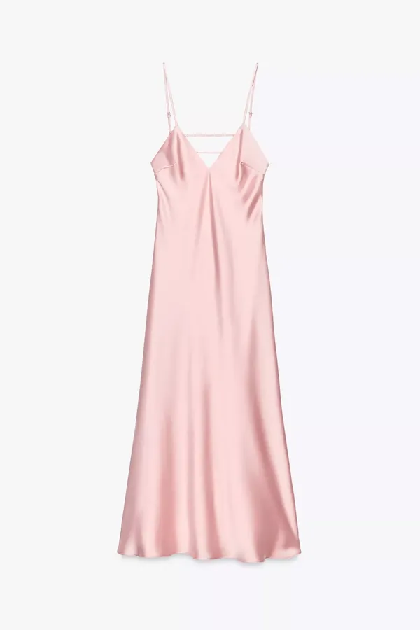 Zara Pink Satin Slip maxi Dress evening party cocktail wedding - Image 7