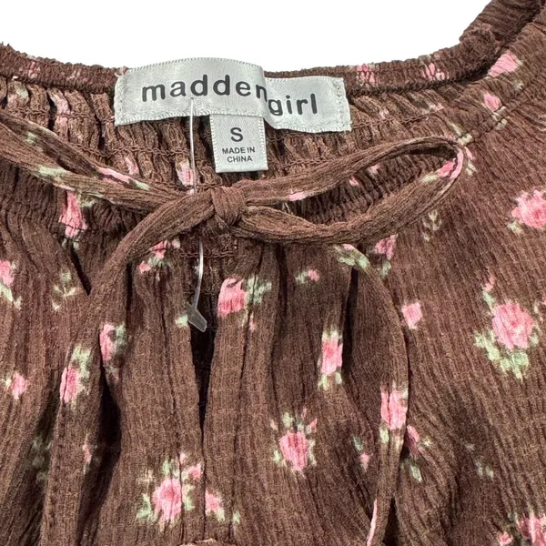 NEW Madden Girl‎ Brown Pink Floral Fit and Flare Dress Juniors Small Cottagecore - Image 3