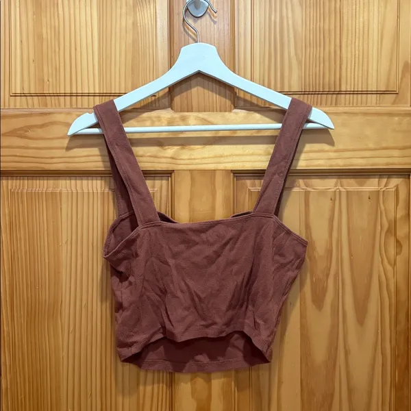Abercrombie & Fitch Size Large Brown Ribbed Crop Top Tank Top - Image 5