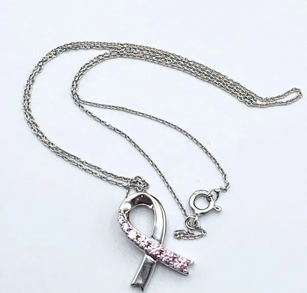 SAI 925 Pink Ribbon Cancer Sterling Silver 18” Necklace - Image 2
