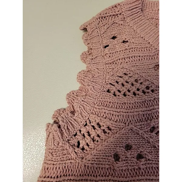 Crochet Open Knit Top Fringe Womens Size M Rose Pink Boho Beachy Coastal - Image 4