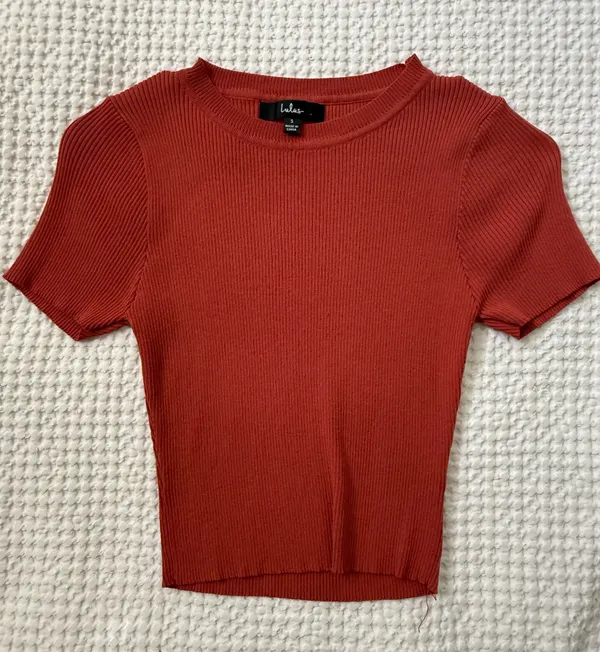 Lulus Rust Red Ribbed Cropped Top - Image 2
