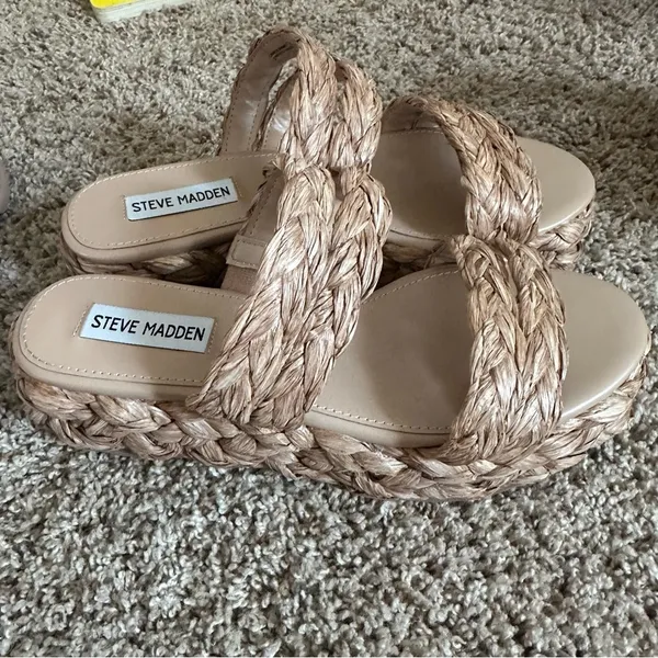 NWOT Steve Madden Cannes Dark Natural Platform Espadrille Slide Sandal - Image 5