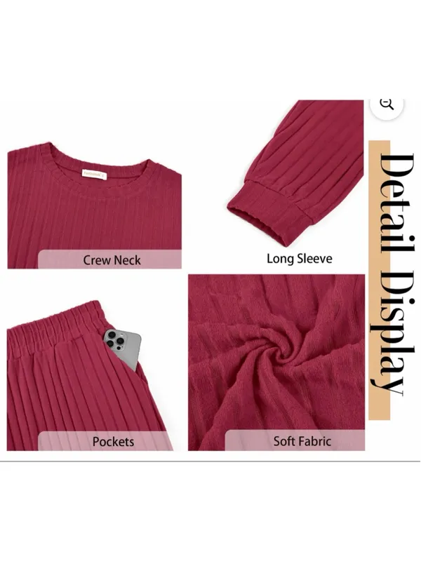 NEW Ribbed 2 Pc Lounge Set Casual Long Sleeve Tops Pants XL - Image 6