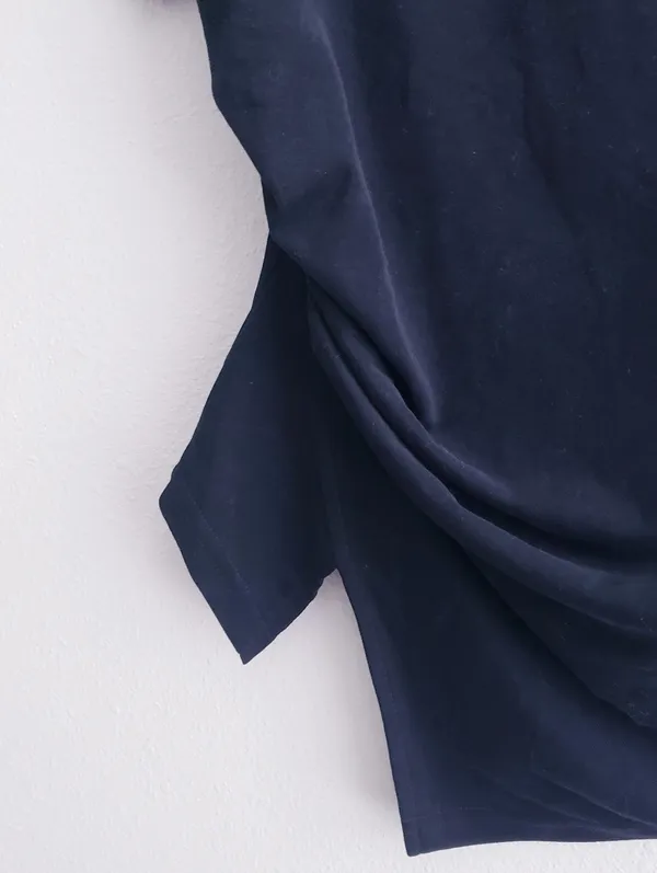 Cider Vertical Short Sleeve  Solid Blouse - Image 4