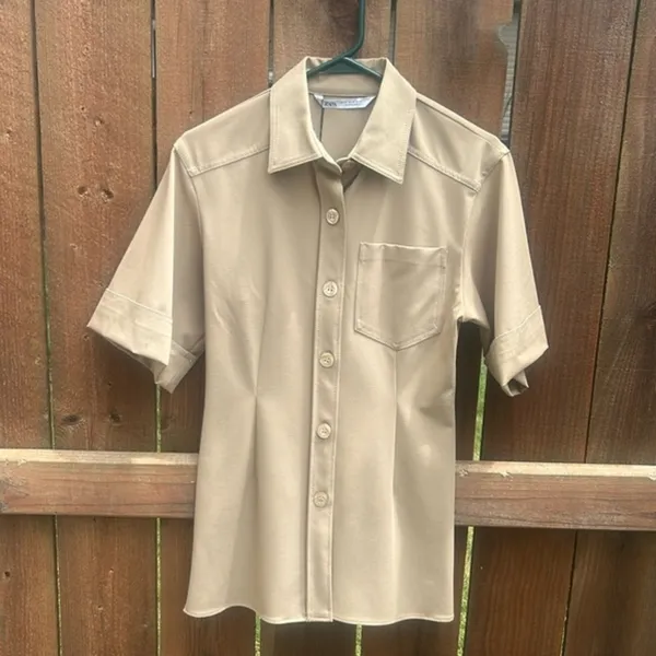ZARA Short Sleeve Button Down Tan Tunic Top Sz XS NWT - Image 2