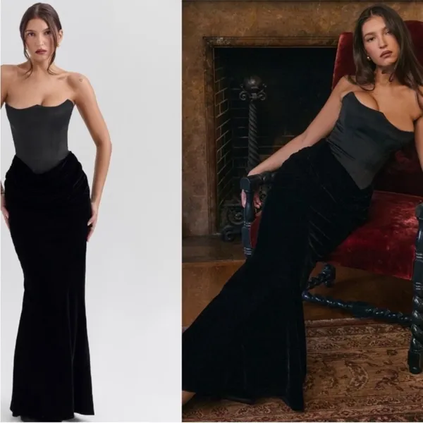 New HOUSE OF CB PERSEPHONE Black satin Strapless Dress Size S - Image 2