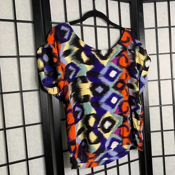 Anthropologie Ella Moss Geometric Zipper Back Oversized Blouse Top Medium - Image 3
