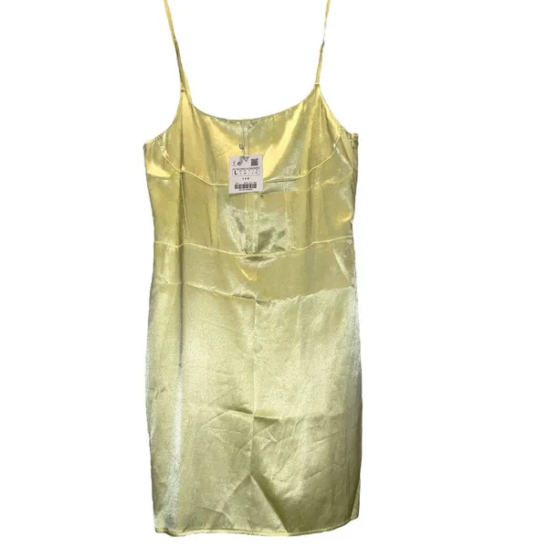 Zara Yellow Silk Spagetti Strap Mini Slip Dress size Large - Image 5
