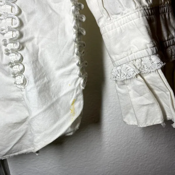Scully Button Up Shirt Bell Sleeve Lace Trim Collarless Cinch Back White Medium - Image 5