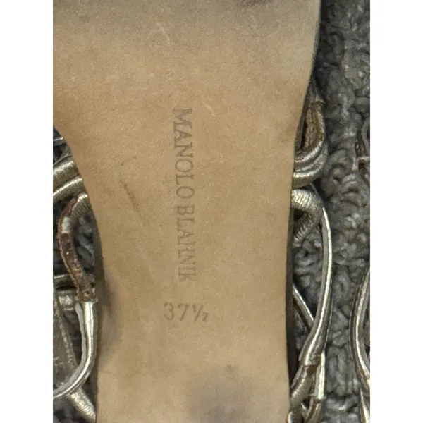 Vintage MANOLO BLAHNIK Metallic Champagne Lace-Up Sandal Stiletto Heels 37.5 - Image 13