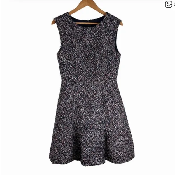 J. Crew A-line Dress in Confetti Tweed Women's 6 Metallic Thread Fit and Flare - Image 7
