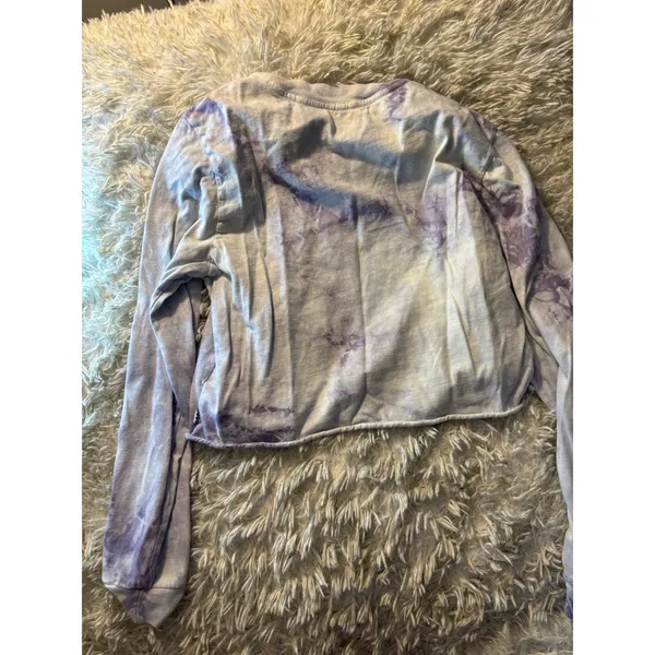 Vans Purple Tie Dye Long Sleeve Crop Top‎ Checkerboard Sleeve Logo Tee - Image 3