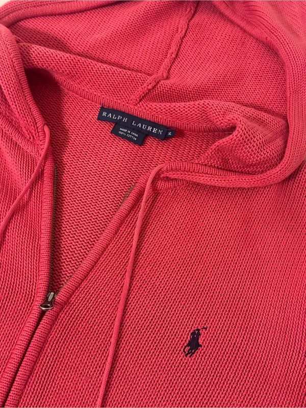 Polo Ralph Lauren Full-Zip Knit Sweater Hoodie Size XL Red Cotton - Image 5