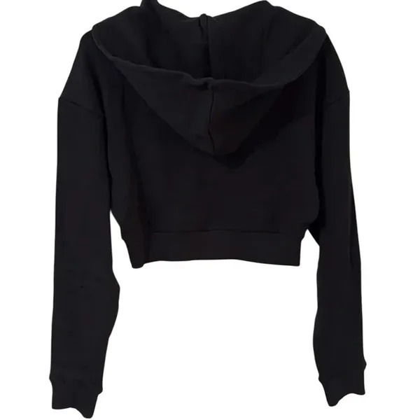 NWT WeWoreWhat Cropped Half Zip Fleece Cotton Hoodie Long Sleeve Small Black - Image 6