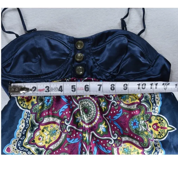 Candies Navy Blue Paisley Satin Handkerchief Hem Bustier Camisole Top Small - Image 5