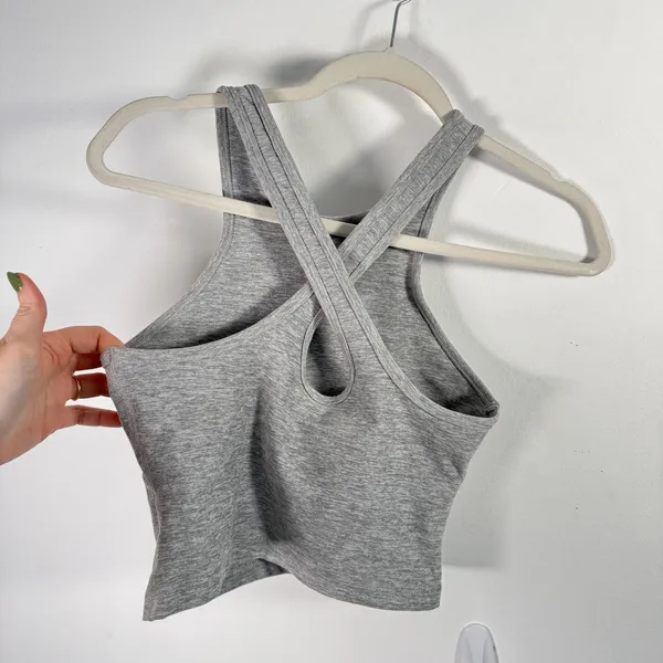 Beyond Yoga Spacedye Slim Racerback Cropped Tank Top Grey Gym Active Women Small - Image 4