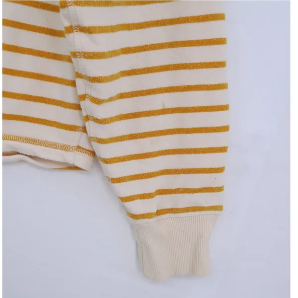 Mile(s) by Madewell Sweatshirt Womens Medium Yellow Ivory Striped Raglan Sleeve - Image 8