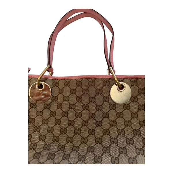 Gucci Vintage GG Canvas Tote Bag 120837 Pink Leather Gold Hardware Entrupy Auth - Image 2