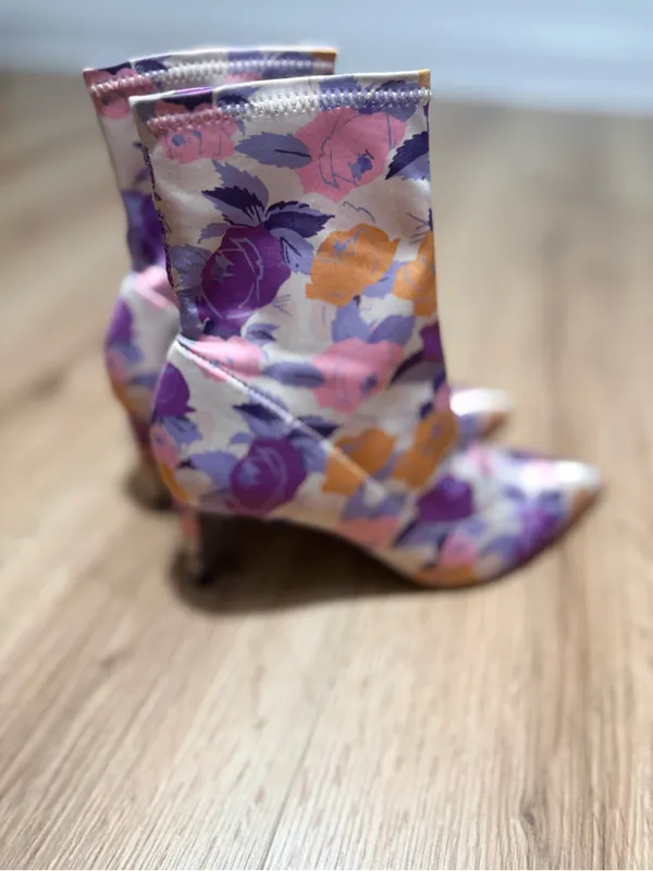 Massimo Dutti Floral Pointed Ankle Boots - Purple, Yellow & Pink - Image 2