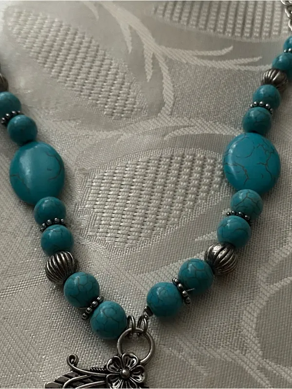 Paparazzi Necklace & Earrings Set Home Sweet Homestead Oblong Turquoise Pendant - Image 5