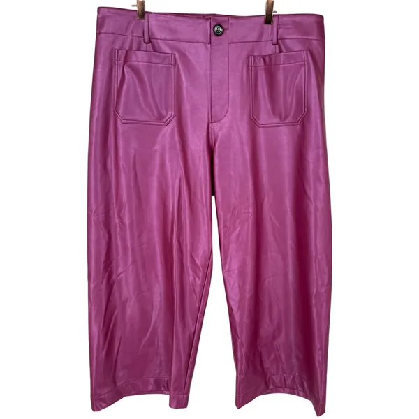 Anthropologie Maeve Colette Faux Leather Wide Leg Cropped Pants Pink Size 20W - Image 5