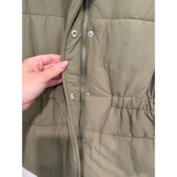 Blu Pepper Olive Green Puffer Jacket Funnel Neck Cinched Waist Coat NWT‎ Small - Image 3