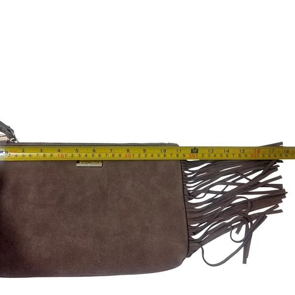 Sarah World Brown Suede Fringe Wristlet Sustainable Clutch Bag Bohemian Earthy - Image 4