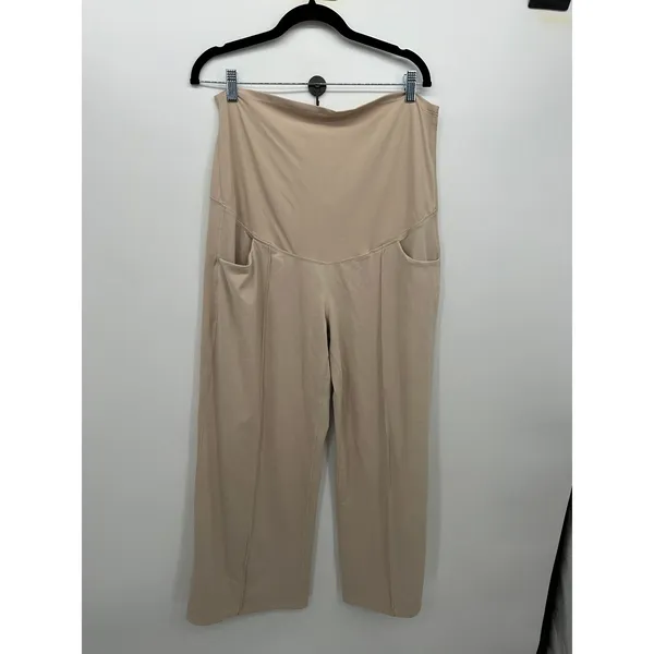 G4free 2 Pack Maternity Wide Leg Yoga Pants Gray Beige Size 2XL - Image 5
