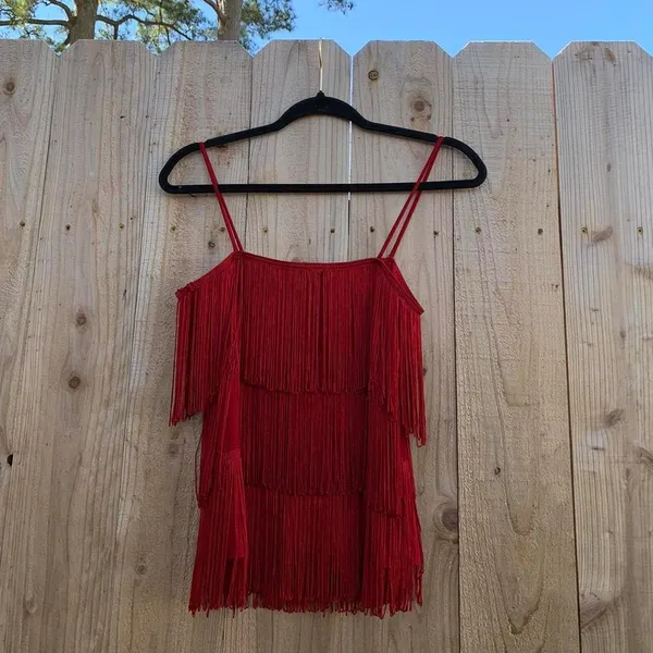 Red‎ layered tassel shirt size medium, preowned great condition - Image 4
