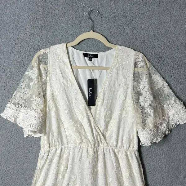 Lulus Dress Womens M Cream Floral Lacy Jacquard Mini‎ Dress Wedding Party NEW - Image 4