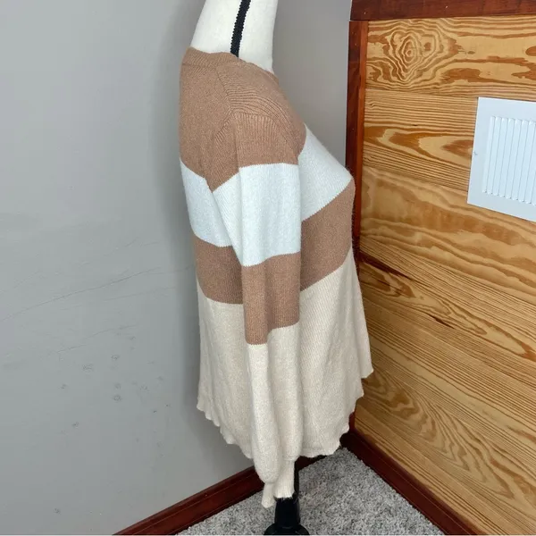 Le lis Brown White Tan Striped Colorblock Balloon Sleeve Crewneck Sweater Small - Image 2