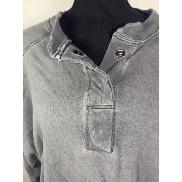 BDG Logan Oversized Cropped Long Sleeve Boxy Henley Top Gray S - Image 3